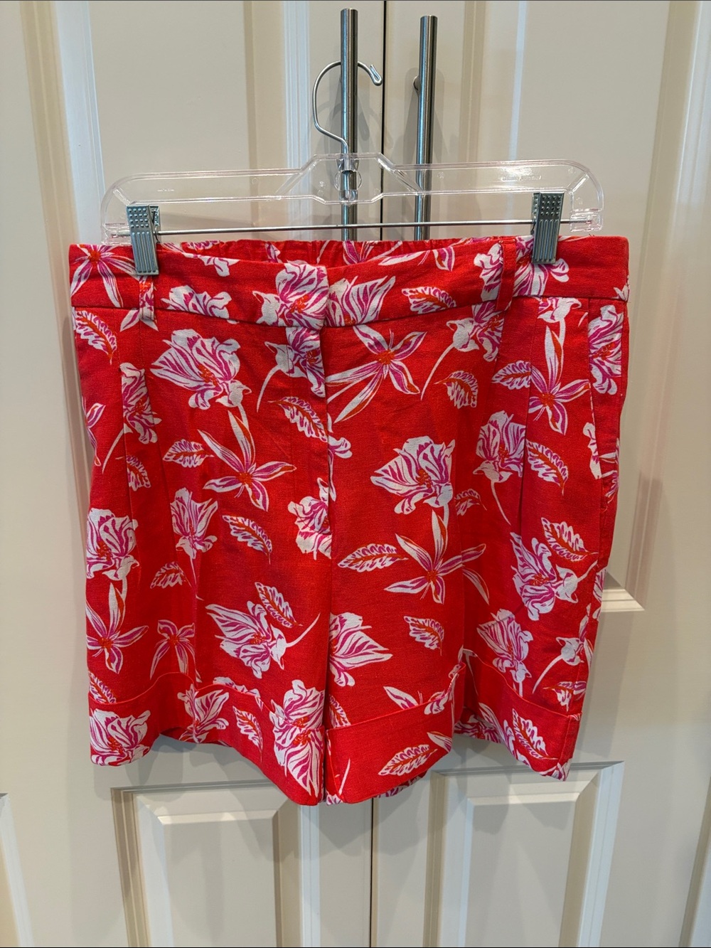 Joie Red Floral Print Linen Blend Shorts Red 10